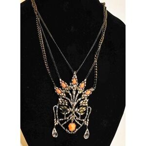 Alexis‎ Bittar Jeweled Mask Pendant and Gray Metal Multi Strand Necklace